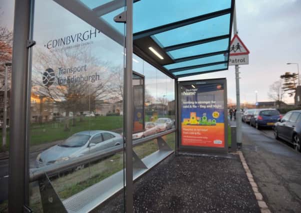 The new bus shelter on Saughton Road . . . but there are no services along the street. Picture: Jane Barlow