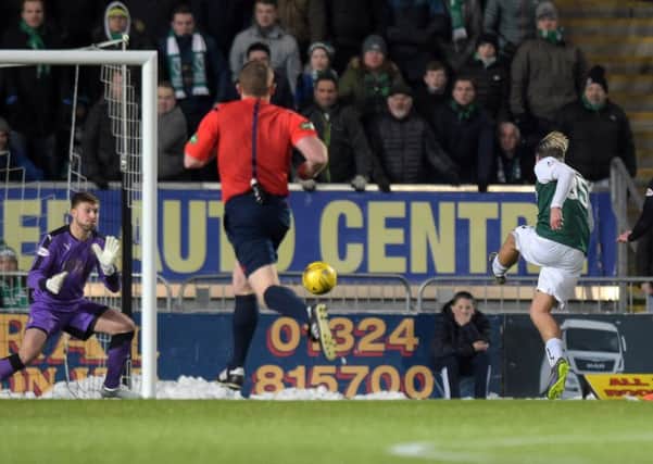 Jason Cummings was furious he missed this chance to beat Falkirk late on