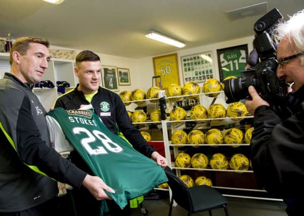 Hibernian manager Alan Stubbs (left) unveils his newest signing Anthony Stokes. Picture: SNS