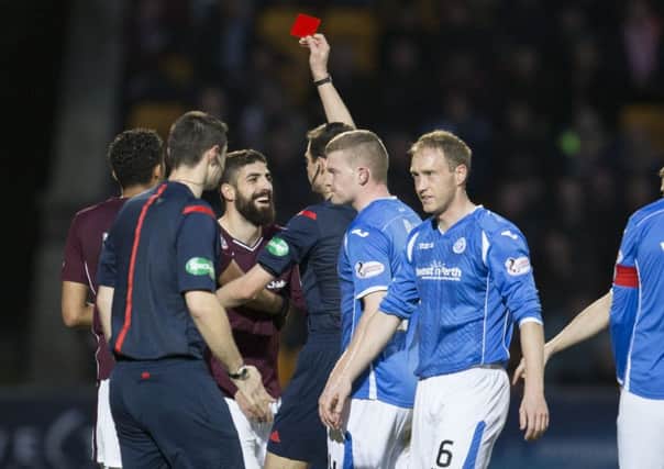 A dismissal against St Johnstone forced Hearts striker Juanma to think hard about his conduct. Pic: SNS