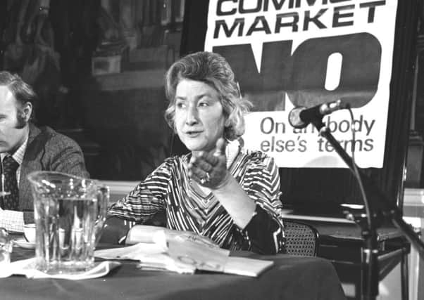 SNP MP Winnie Ewing campaigning against Britain's entry into the Common Market (EU/European Union) in May 1975.