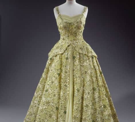 Pale green crinoline evening gown made of silk chiffon and lace embroidered with sequins, pearls, beads and diamante worn by Her Majesty TheÂ Queen in 1957 during her visit to the United States of America as a guest of President Eisenhower. Picture: Royal Collection Trust
