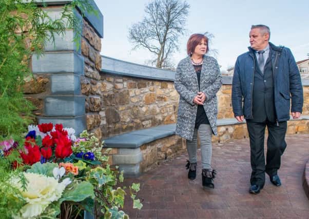 Mortonhall campaigners Dorothy Maitland and Willie Reid visit the crematorium memorial garden. Picture: Ian Georgeson