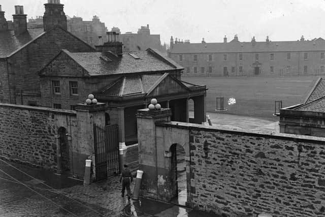 Soldier outside Leith Fort on the day it was announced that is was to be closed.