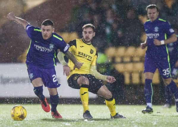 Anthony Stokes tries 
to spark an attack on a difficult evening for 
Hibs in West Lothian. Pic: Toby Williams
