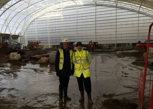 Stewart Harris, sportscotland chief executive, on the tour of the centre with Oriam CEO Catriona McAllister. Picture: contributed