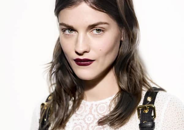 A model wearing the Burberry Kisses Lip Velvet in Oxblood, available from burberry.com. Photo: PA Photo/Handout.
