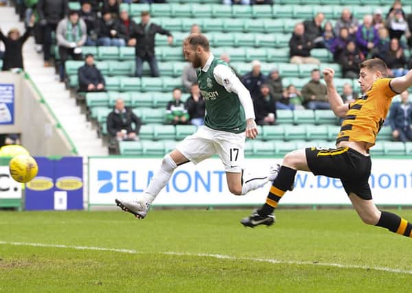 Martin Boyle scores the opening goal for Hibs