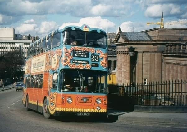 1976 - Early all-over advertisement livery for the Edinburgh Wax Museum on Leyland Atlantean.