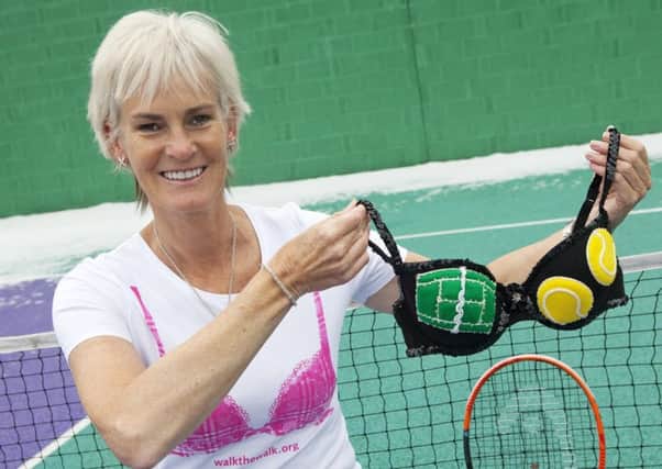 Judy Murray with the tennis-themed bra. Picture: contributed