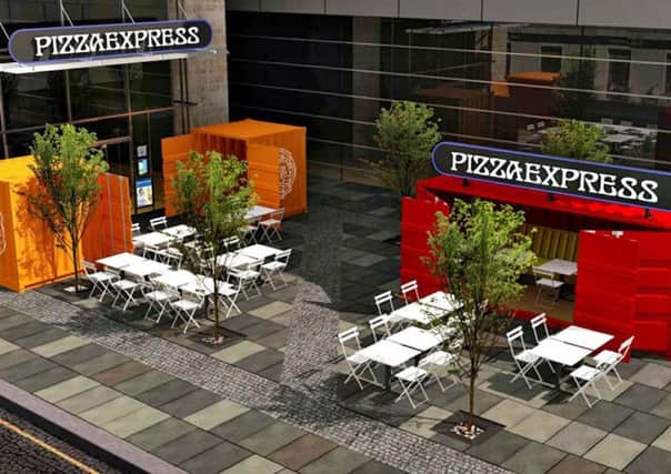 An artist's impression of the shipping containers outside the Pizza Express restaurant in Holyrood Road