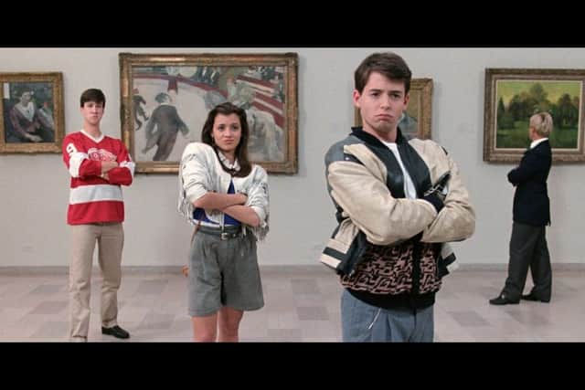 The orignal pose struck by (left to right)  Alan Ruck, Mia Sara and Matthew Broderick  in Ferris Bueller's Day Off.
