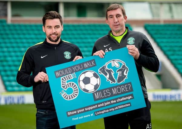 Hibs defender Darren McGregor and head coach Alan Stubbs help launch the 500 miles initiative