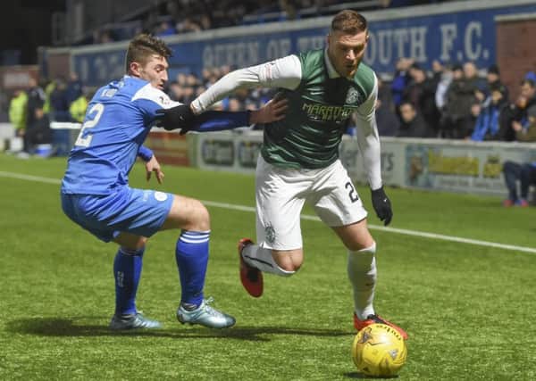 Hibs striker Anthony Stokes goes on the attack for Hibs