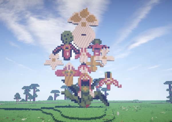 Marc Quinn's Love Bomb sculpture in Minecraft's virtual world. Picture: contributed