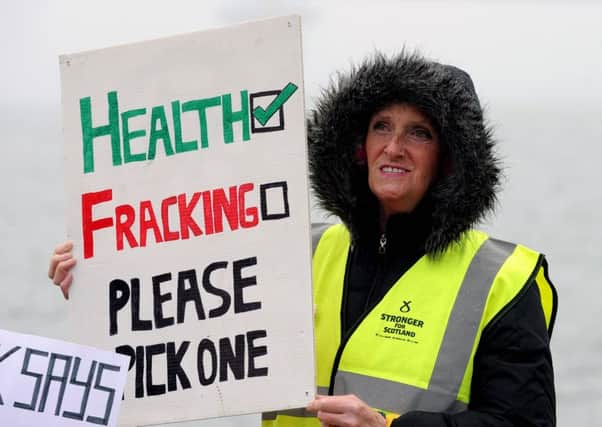 Campaigners protest against fracking. Picture: Lisa Ferguson