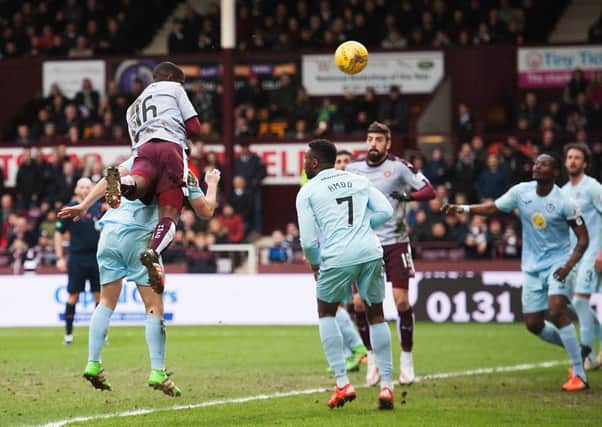 Hearts v Partick Thistle. Sutchuin-Djoum (25'minutes) opens the scoring for Hearts.