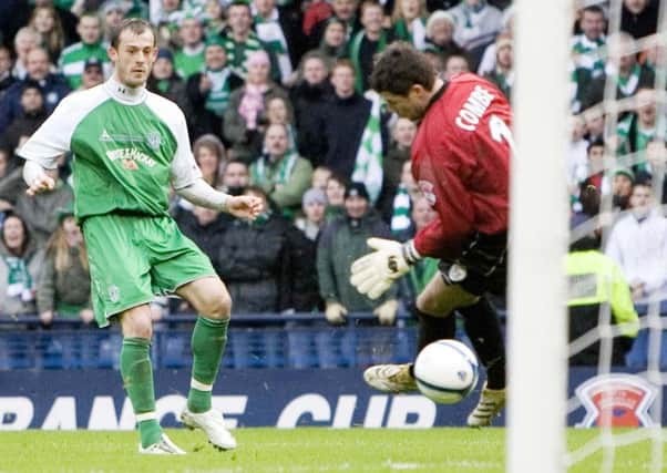 Alan Combe was the Killie keeper as Hibs ran riot. He made a mistake to allow Steven Fletcher to score