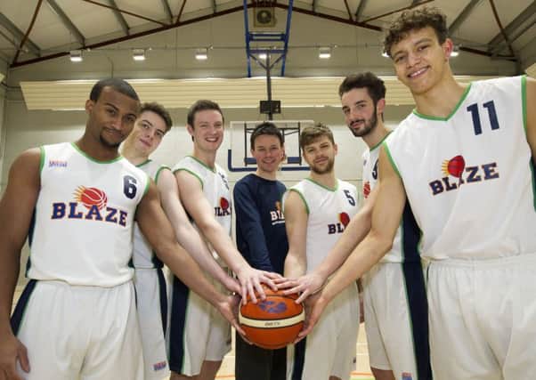 Boroughmuir Blaze, from left:  John Browne, Sam Stott, Lewis Crofts, Simon Turner (coach) Eoghann Dover, Sean Cole, and Sean Nealon-Lino. Picture Ian Rutherford