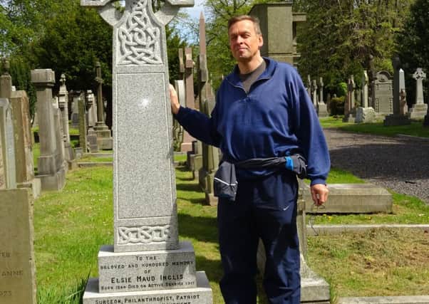 Gary Mill at

 Elsie Inglis's grave in the Dean Cemetery. Picture: contributed