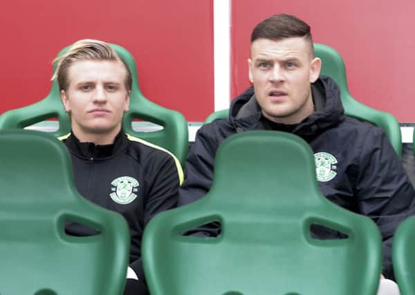Hibs strikers Jason Cummings, left, and Anthony Stokes have yet to set the heather on fire as a partnership. Pic: SNS