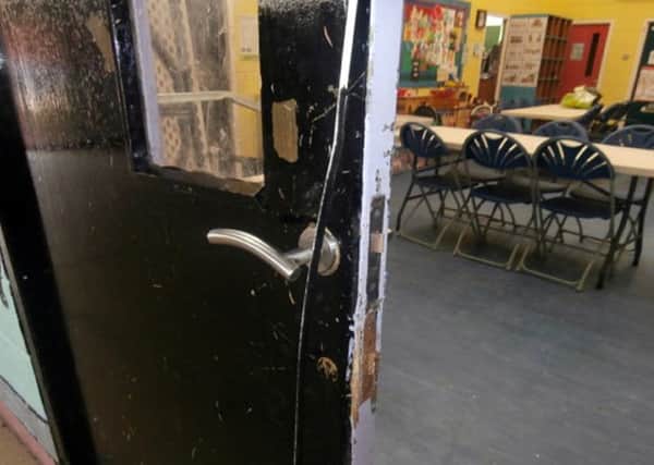 The damaged door at Venchie Children and Young People's Project. Picture: contributed