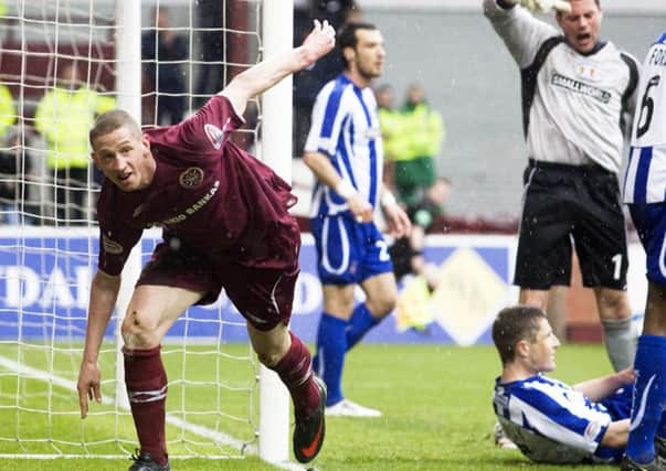 Calum Elliot wheels way after opening the scoring at Tynecastle