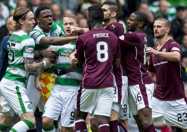 Leigh Griffiths, Prince Buaben and Juwon Oshaniwa were cautioned after a scuffle when Tom Rogic and Oshaniwa clashed heads