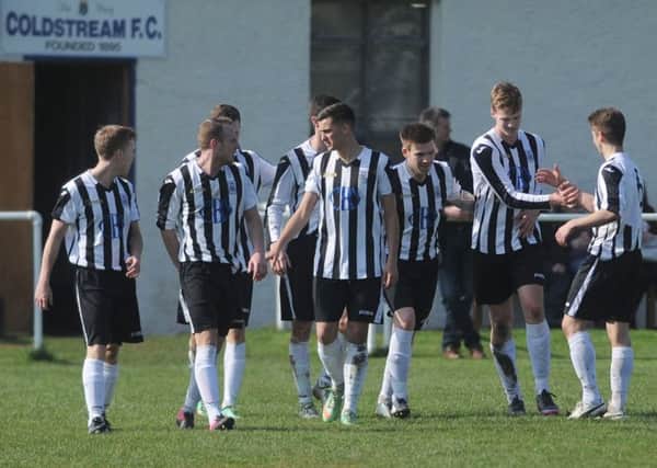 eith Athletic celebrate one of six unanswered goals against Eyemouth United. Pic: Kimberley Powell