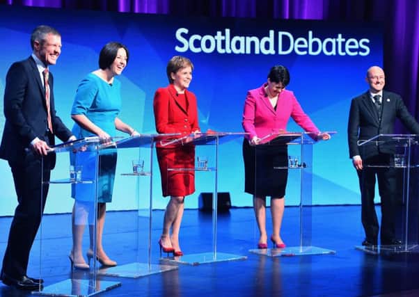 Lib Dem Willie Rennie, Scottish Labour's Kezia Dugdale, SNP leader Nicola Sturgeon, Ruth Davidson of the Scottish Conservatives, and Patrick Harvie of the Scottish Greens attend the STV election debate. Picture: Jeff J Mitchell/Getty Images