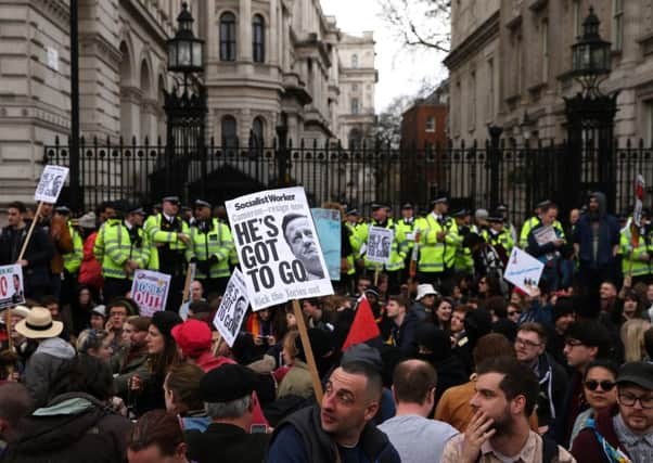 Protesters congregate outside Downing St in London.  Picture: Dan Kitwood/Getty Images