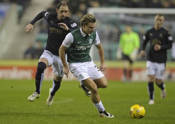 Jason Cummings grabbed a double but Hibs were denied late on. Pic: Neil Hanna
