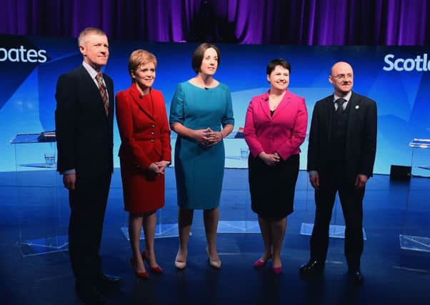 The main party leaders after a recent TV debate. Picture: Jeff J Mitchell/Getty Images