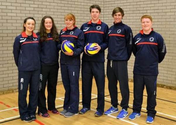 City of Edinburgh volleyball team captains, left to right: Louise Agius (U-18 girls), Emma Waldie (U-16 girls), Jen Thom (Senior women), Euan Gibson (Senior men vice-captain), Mitchell Brown (U-18 boys), Logan Darling (U-16 boys)