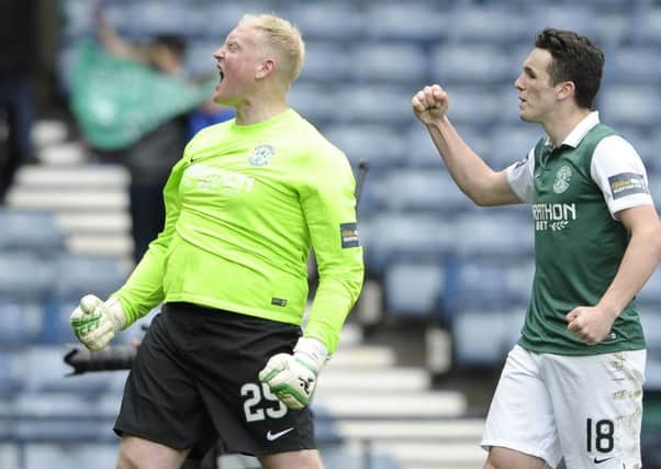 Penalty shoot-out

hero Conrad Logan gestures to the fans with John McGinn. Picture:

 Neil Hanna