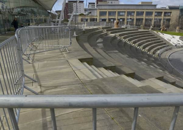 The steps outside Dynamic Earth have been closed off. Picture: Julie Bull