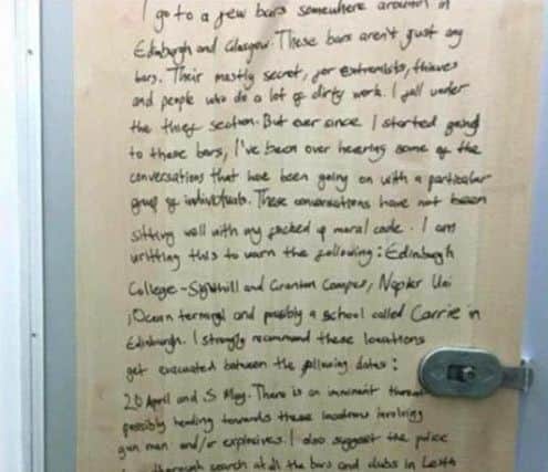 The note found on the back of a toilet door. Picture: Facebook