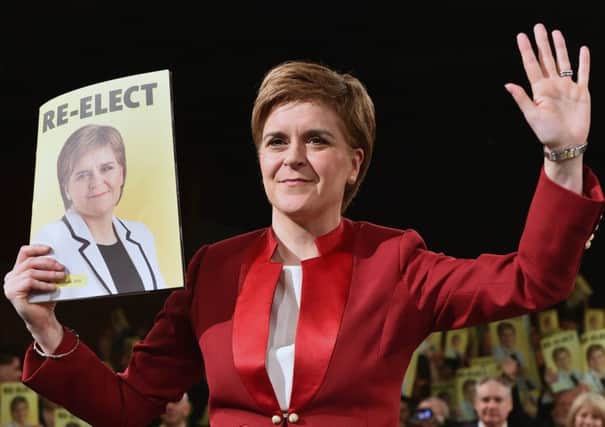 SNP leader Nicola Sturgeon launches her manifesto for the Holyrood election at the EICC. Picture: Jeff J Mitchell/Getty
