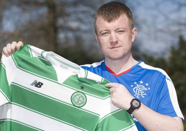 Celtic fan Michael Douglas will be running the London Marathon wearing a Rangers top. Picture: Callum Moffat/Daily Record