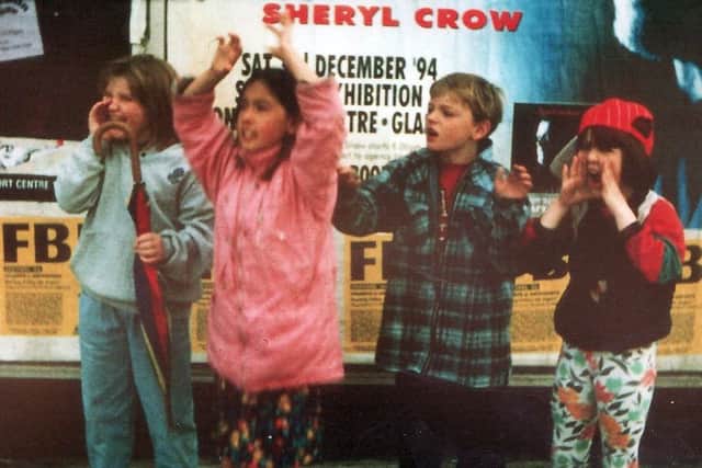 Dalry Primary pupils Leanne Baigan (wearing a red cap), Gary Glancy, Nicola Campbell and Lisa Reid in the film. Picture: Contributed