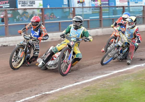 Ryan Fisher leads heat five, but faded badly as Monarchs lost heavily. Pic: Ron MacNeill
