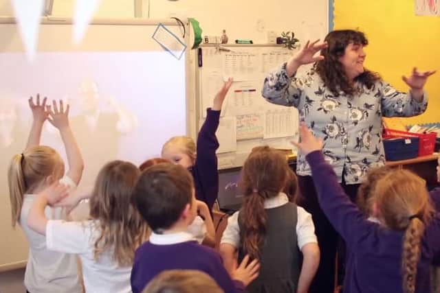 The pupils of Sanderson's Wynd Primary School record their video appeal for a new headteacher. Picture: contributed