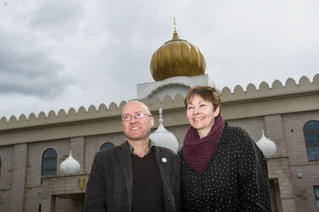 Caroline Lucas joins Scottish Greens co-convenor Patrick Harvie in Glasgow. Picture: John Devlin