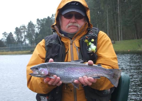 Derek Sibson of Penicuik with a 3lb rainbow taken on a Black Cormorant at Glencorse Reservoir