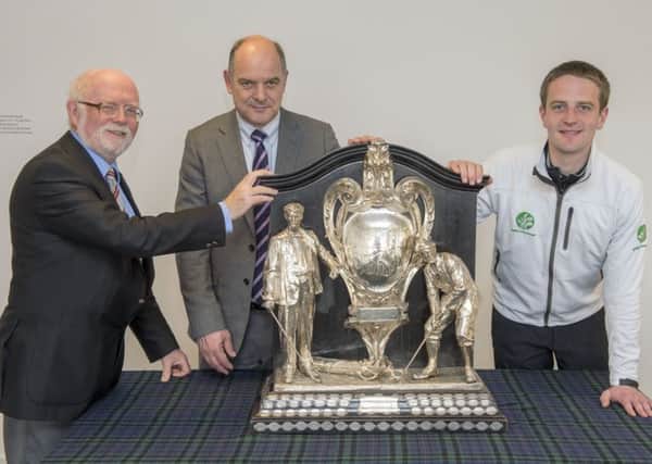 Lothians Golf President Allan Shaw, left, Ken Harvey, head of operations at Edinburgh Leisure, and  Murray Winton of sponsors golfclubs4cash conducted the draw for the 2016 Dispatch Trophy