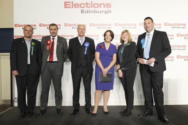 The Lothians list MSPs:
L-R Andy Wightman (Greens) Neil Findlay (Lab) Gordon Lindhurst (Con) Kezia Dugdale (Lab) Alison Johnstone (Greens) and Miles Briggs (Con).
The 7th List MSP, Jeremy Balfour was ill so therefore didn't attend the count.
Picture: Neil Hanna