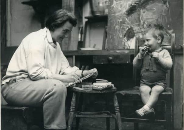 Joan Eardley at work in her studio in Townhead, Glasgow, and two of the artists acclaimed studies of children. Picture: Eardley Estate