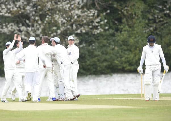 Carlton celebrate the wicket of Preston Mommsen. Pic: Greg Macvean