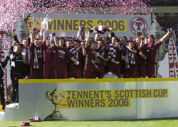 Hearts lift the Scottish Cup after they defeated Gretna ten years ago. Pic: SNS