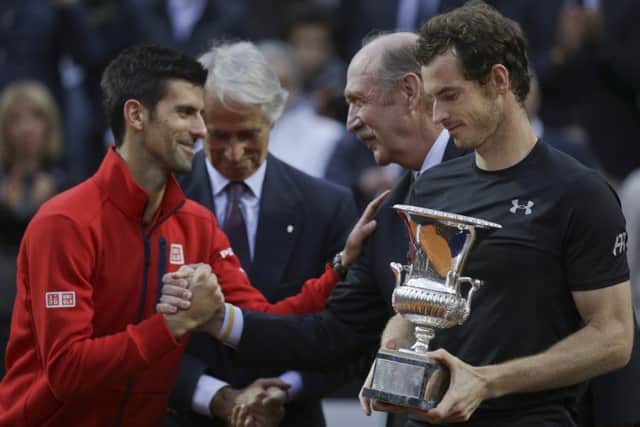 Andy Murray and Novak Djokovic in Rome. Picture: AP